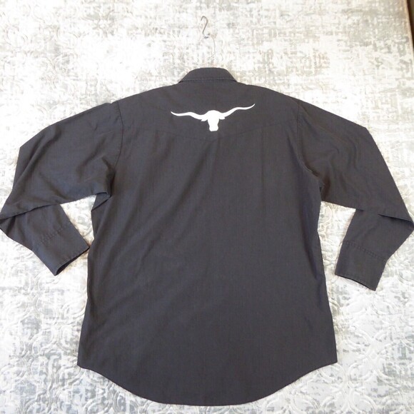 Vintage Sheplers Shirt Men's 17 Black Pearl Snap Longhorn Cow Skull Western - Picture 2 of 13